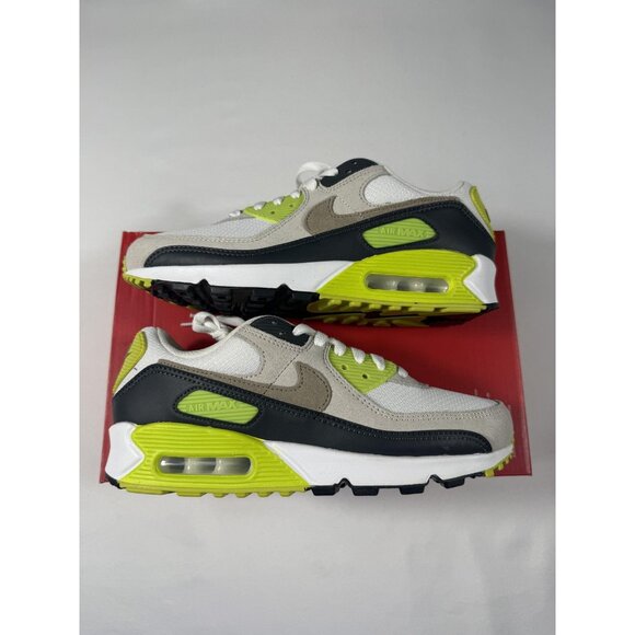 New Nike Air Max 90 Shoes Mens Size 7 White Khaki Cyber Volt Sneakers DM0029-107 - Picture 4 of 11